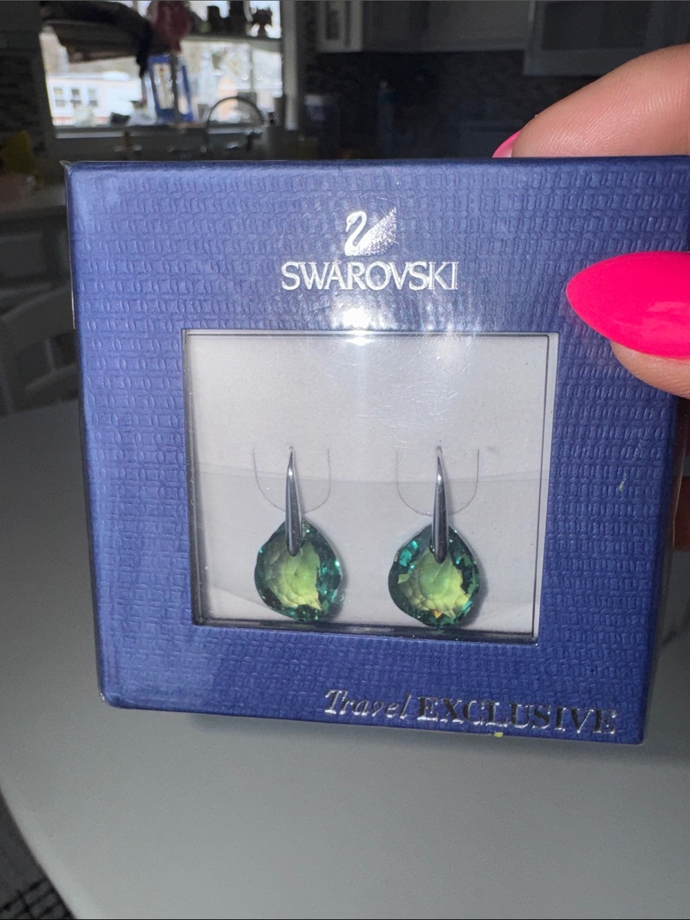 Swarovski Teardrop Green Crystal Dangle Earrings